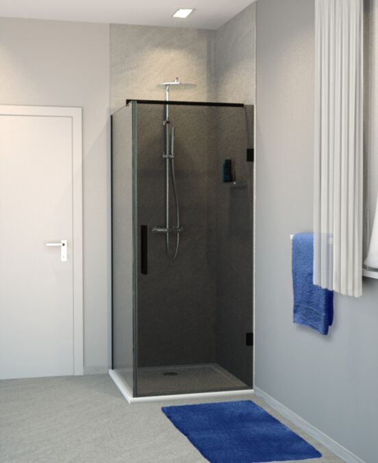 Balmani Modular inloopdouche met deur 100 x 200 cm rookglas mat zwart profiel