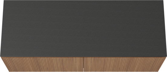 Balmani Eclips meuble salle de bains suspendu 150 x 55 cm Teck avec Stretto tablette simple ou double en Granit noir, Nervure droite symétrique verticale