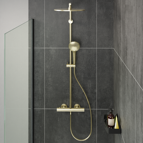 Blaufoss Round 300 colonne de douche de pluie robinet thermostatique Brushed Champagne Gold