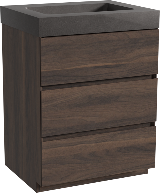 Storke Edge meuble salle de bains à poser 65 x 52 cm noyer avec Scuro High plan simple en quartz noir mat