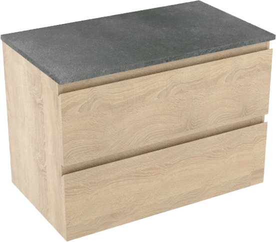 Linie Lado zwevend badmeubel 80 x 46 cm wit eiken met Lado enkel wastafelblad in melamine grijze leisteen