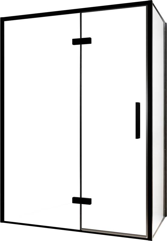 Balmani Senses Design douchehoek met linkse draaideur en vaste zijwand, 140 x 100 cm, Helder glas, Zwarte profielen, met coating