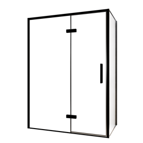 Balmani Senses Design Eckdusche: Drehtür (Links) mit fixierte Seitenwand, 140 x 100 cm, Klarglas, Profil Schwarz