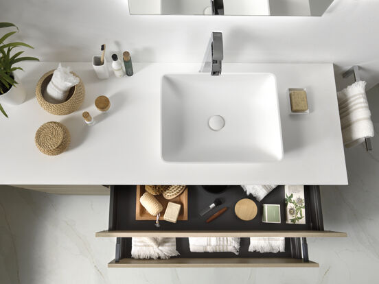 Balmani Stretto enkel of dubbel wastafelblad matte Solid Surface 150 x 55 cm