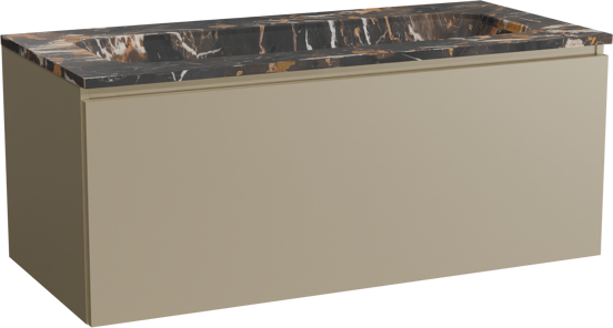 Balmani Sfera zwevend badkamermeubel 120 x 55 cm dune met Tablo Arcato enkele wastafel voor 2 kraangaten in marmer portoro gold