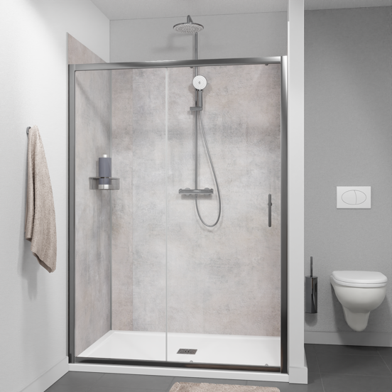 Linie Cadiz Dusche Schiebetür 140 cm x 190 cm Klarglas gebürstet Chrom Profil