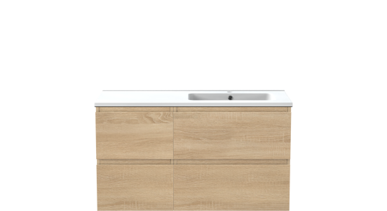 Linie Lado zwevend badmeubel 100 x 46 cm wit eiken met Vano asymmetrisch rechtse wastafel in composietmarmer mat wit