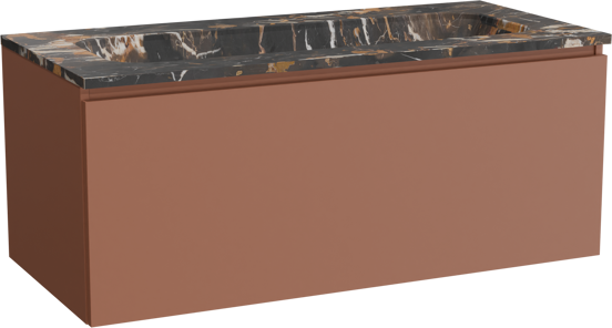Balmani Sfera hängendes Möbelstück Set: 120 x 55 cm, Cotto, mit Tablo Arcato Einzelwaschtisch für 2 Armaturenlöcher, Marmor Portoro Gold