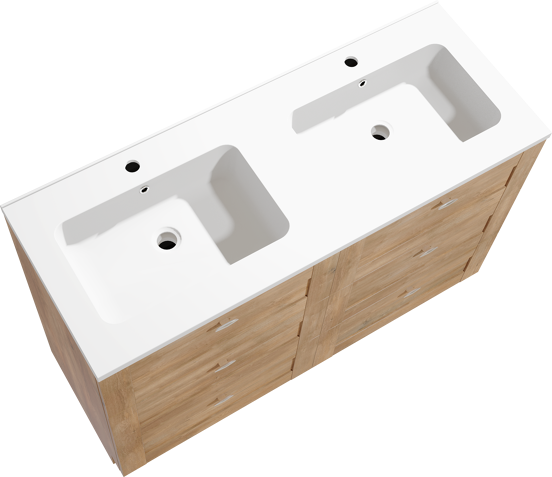 Linie Classo meuble salle de bains à poser 120 x 46 cm chêne naturel avec Vano double vasque en marbre composite blanc mat