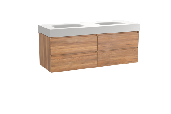 Balmani Mitra meuble salle de bains suspendu 150 x 55 cm teck avec Arcato double vasque en solid surface blanc mat