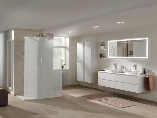 Balmani BMSS inloopdouche met vrijstaande wand 140 x 200 cm linnen wit glas glanzend chroom profiel