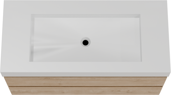 Balmani Mitra hängendes Möbelstück Set: 120 x 55 cm, Rohe Eiche, mit Modus Einzelwaschtisch für 2 Armaturenlöcher, Solid Surface Weiß matt