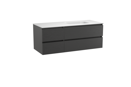 Balmani Lucida meuble salle de bains suspendu 135 x 55 cm chêne noir avec Tablo Arcato vasque asymétrique droite en solid surface blanc mat