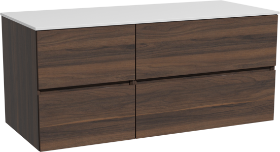Storke Edge zwevend badkamermeubel 120 x 52 cm notelaar met Tavola enkel of dubbel tablet in solid surface mat wit