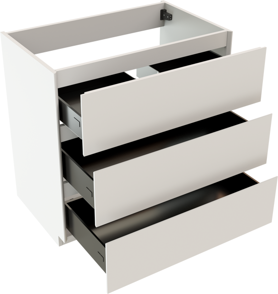 Storke Edge stehender Waschbeckenunterschrank: 85 x 52 cm, Weiß matt, 3 Schubladen