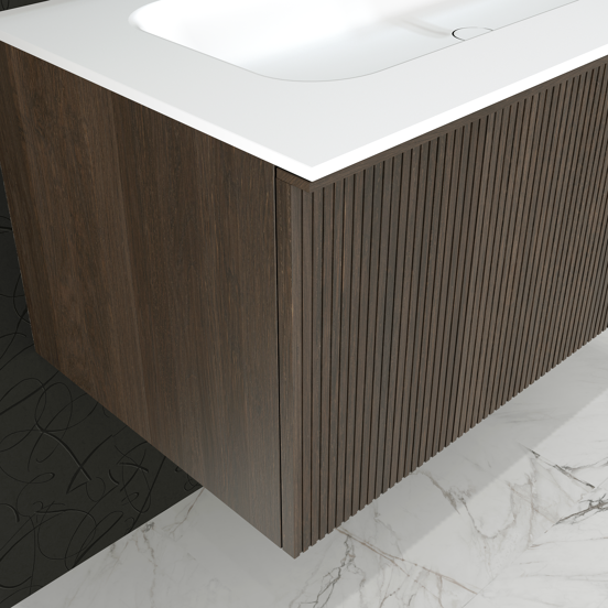 Balmani Forma zwevende wastafelonderkast 75 x 55 cm gerookt eiken 2 lades vert. sym. groef