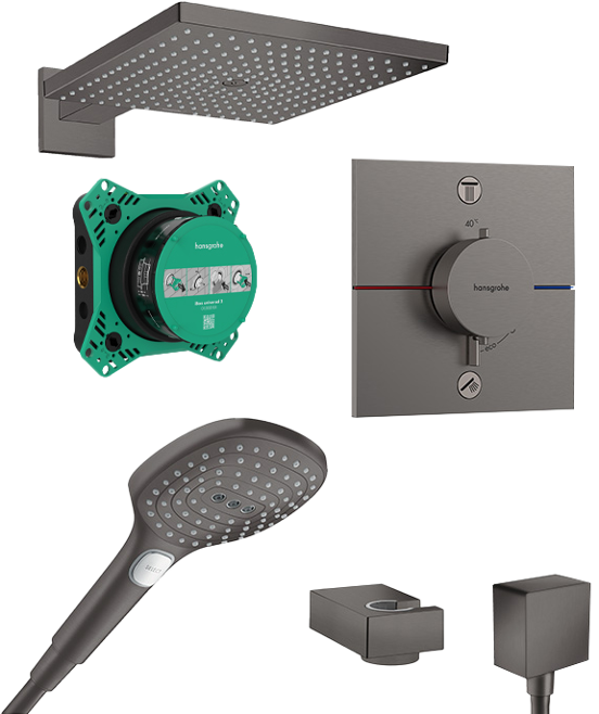 Hansgrohe Showerselect Comfort_E thermostatische kraan Inbouw regendoucheset met regendouchekop 30 x 30 cm brushed black chrome
