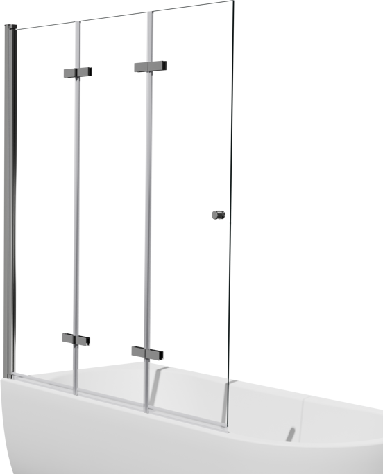 Luca Varess Kuresa driedelige opvouwbare badwand 140 cm helder glas glanzend chroom profiel