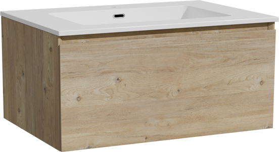 Storke Edge meuble salle de bains suspendu 75 x 52 cm chêne brut avec Diva plan simple en marbre composite blanc brillant