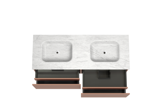 Balmani Sfera hängendes Möbelstück Set: 150 x 55 cm, Cotto, mit Tablo Arcato Doppelwaschtisch, Marmor Carrara