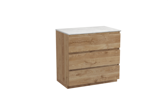 Balmani Lucida meuble salle de bains à poser 90 x 55 cm chêne brut avec Stretto tablette simple en marbre carrara