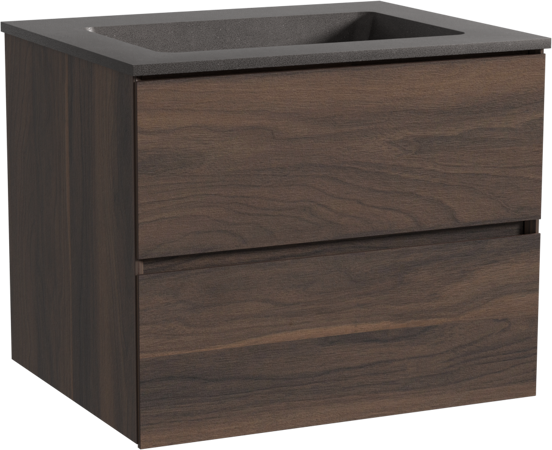 Storke Edge meuble salle de bains suspendu 65 x 52 cm noyer avec Scuro plan simple en quartz noir mat