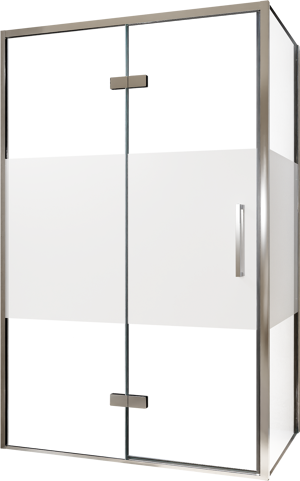 Balmani Senses Design douche en coin avec porte pivotante à gauche et paroi latérale fixe, 120 x 90 cm, Verre transparent avec bande matte, Profil chrome, coating inclus, coating inclus