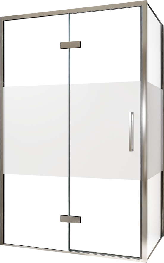Balmani Senses Design douchehoek met linkse draaideur en vaste zijwand, 120 x 100 cm, Helder glas met matte strook, Chroom profielen, met coating