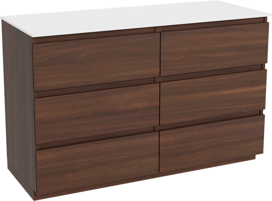 Balmani Lucida staand badkamermeubel 135 x 55 cm amerikaanse notelaar met Stretto enkel of dubbel tablet in solid surface mat wit