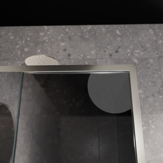 Balmani Senses Design douchehoek met linkse schuifdeur en vaste zijwand, 120 x 90 cm, Reflex spiegelglas, Brushed CoolMetal profielen, met coating