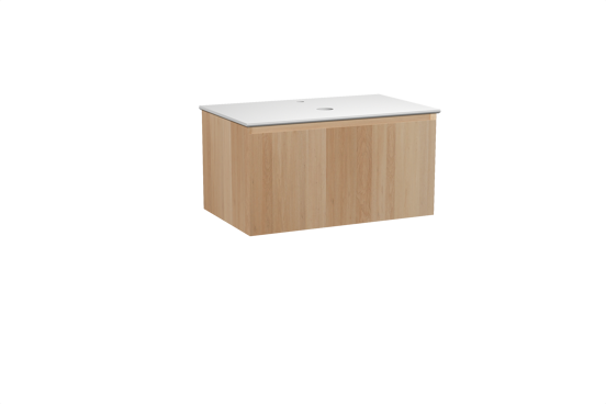 Balmani Idra meuble salle de bains suspendu 90 x 55 cm chêne naturel avec Facetta tablette simple en solid surface blanc mat