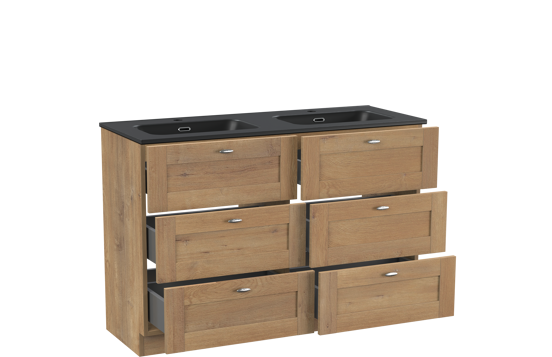 Linie Classo meuble salle de bains à poser 120 x 46 cm chêne naturel avec Baro double vasque en porcelaine noir mat