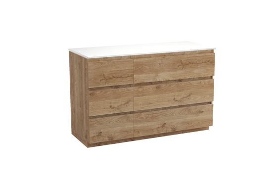 Balmani Lucida staand badmeubel 135 x 55 cm ruw eiken met Stretto enkel of dubbel wastafelblad in solid surface mat wit