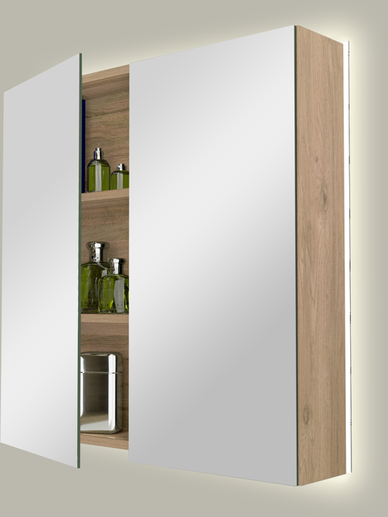 Storke Reflecta spiegelkast 75 x 75 cm ruwe eik met spiegelverlichting