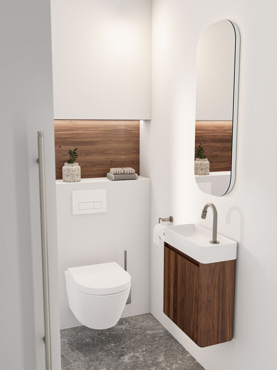 Balmani Fara zwevend toiletmeubel 45 x 22 cm amerikaanse notelaar met Fara wastafel in matte Solid Surface