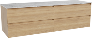 Balmani Mitra hängendes Möbelstück Set: 180 x 55 cm, Naturbelassene Eiche, mit Stretto Einzel- oder Doppel Waschtischplatte, Marmor Carrara