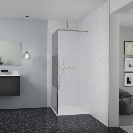 Balmani Modular inloopdouche: 90 x 200 cm, Rookglas met matte strook, Brushed CoolMetal profielen
