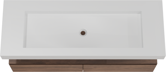 Balmani Mitra Elements meuble salle de bains suspendu 150 x 55 cm noyer américain avec Modus lavabo simple pour 2 trous de robinet en solid surface blanc mat