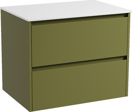 Storke Seda hängendes Möbelstück Set: 75 x 52 cm, OlivgrÃ¼n, mit Tavola Einzel Waschtischplatte, Solid Surface Weiß matt