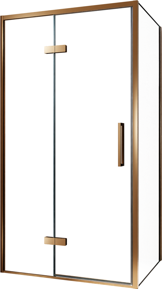 Balmani Senses Design douchehoek met linkse draaideur en vaste zijwand, 100 x 100 cm, Helder glas, Brushed Rosegold profielen, met coating