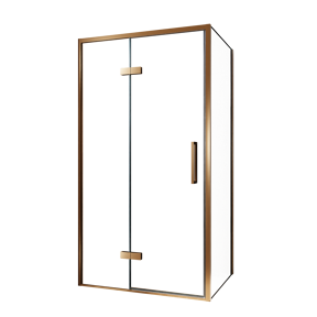 Balmani Senses Design douchehoek met linkse draaideur en vaste zijwand, 100 x 100 cm, Helder glas, Brushed Rosegold profielen