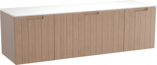 Balmani Adagio zwevend badkamermeubel 180 x 55 cm verweerde eik met Stretto enkel of dubbel tablet in solid surface mat wit