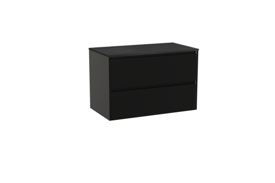 Storke Seda hängendes Möbelstück Set: 95 x 52 cm, Schwarz matt, mit Panton Einzel Waschtischplatte, Pulverbeschichtetes MDF Schwarz matt
