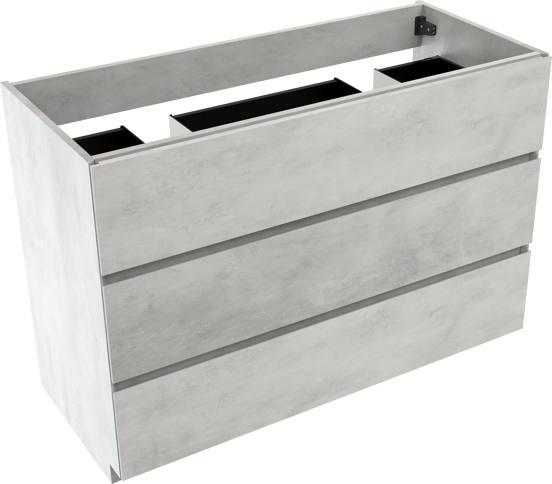 Storke Edge staande wastafelonderkast 120 x 52 cm beton zilvergrijs 3 lades 2 sifonuitsparingen
