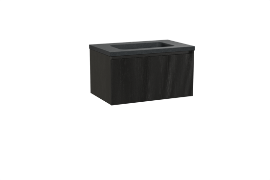 Balmani Fila meuble salle de bains suspendu 90 x 55 cm chêne noir avec Napoli plan simple en granit noir, Nervure droite symétrique verticale