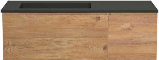 Storke Edge meuble salle de bains suspendu 110 x 52 cm chêne brut avec Scuro plan vasque asymétrique à gauche en quartz noir mat