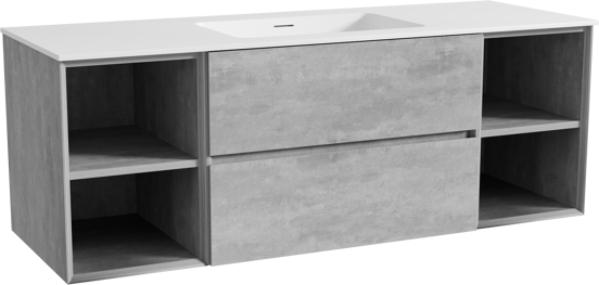 Storke Edge meuble salle de bains suspendu 145 x 52 cm béton gris foncé avec Mata plan simple en solid surface blanc mat