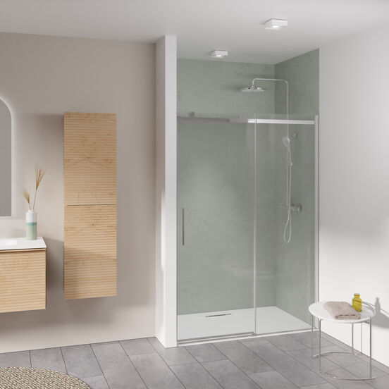Luca Varess Boltano porte coulissante 140 cm x 200 cm verre transparent chrome profil