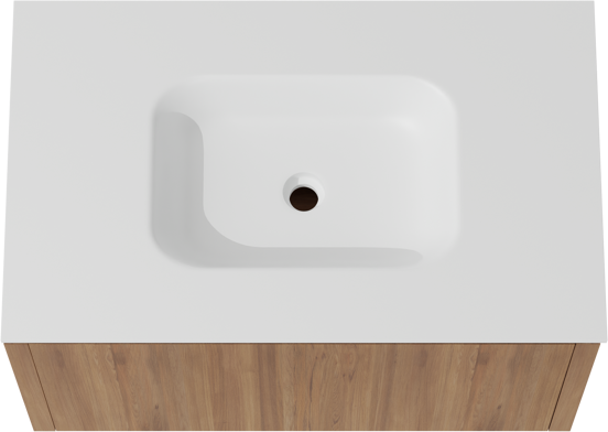 Balmani Eclips zwevend badkamermeubel 90 x 55 cm Teak met Tablo Arcato enkele wastafel in Solid Surface mat wit