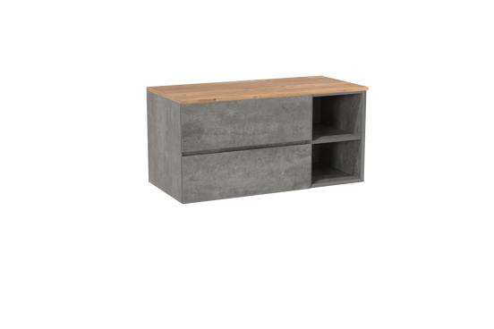 Storke Edge zwevend badkamermeubel 110 x 52 cm beton donkergrijs met Panton enkel tablet in melamine ruwe eik